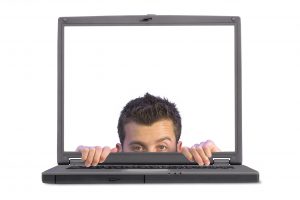 a portable computer with a peeping out of the screen